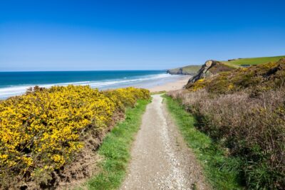 On the South West Coast Path overlooking the beach at Watergate Bay