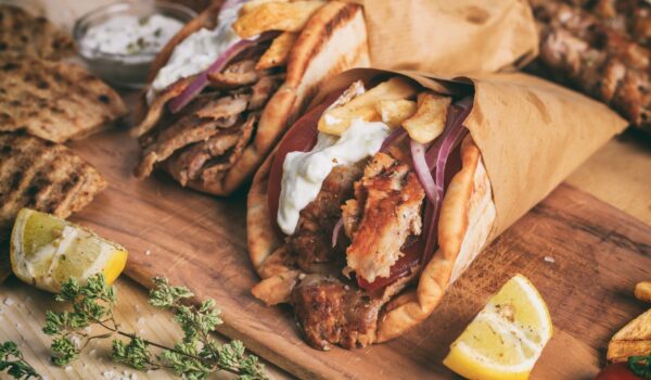 Greek gyros wrapped in pita breads